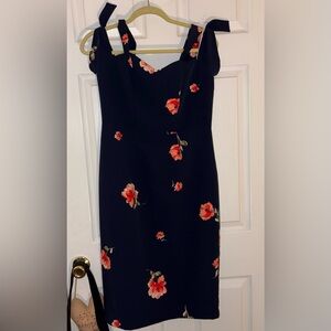 Ashley Graham Navy Blue Dress with Floral Design
